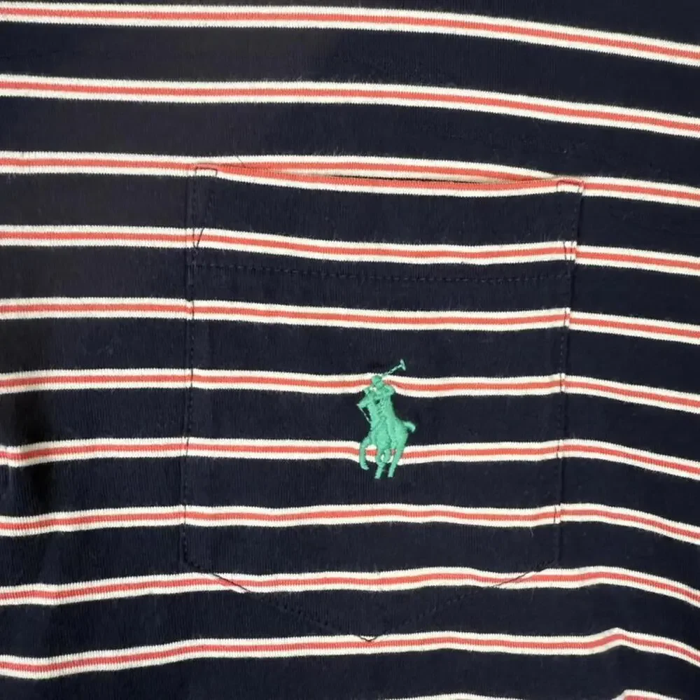 Polo Ralph Lauren Golf Navy Coral Striped Short Sleeve Polo Stretch Lisle M